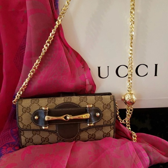 Sold Gucci Tan and Gold Clutch with Chain - Picture 1 of 16
